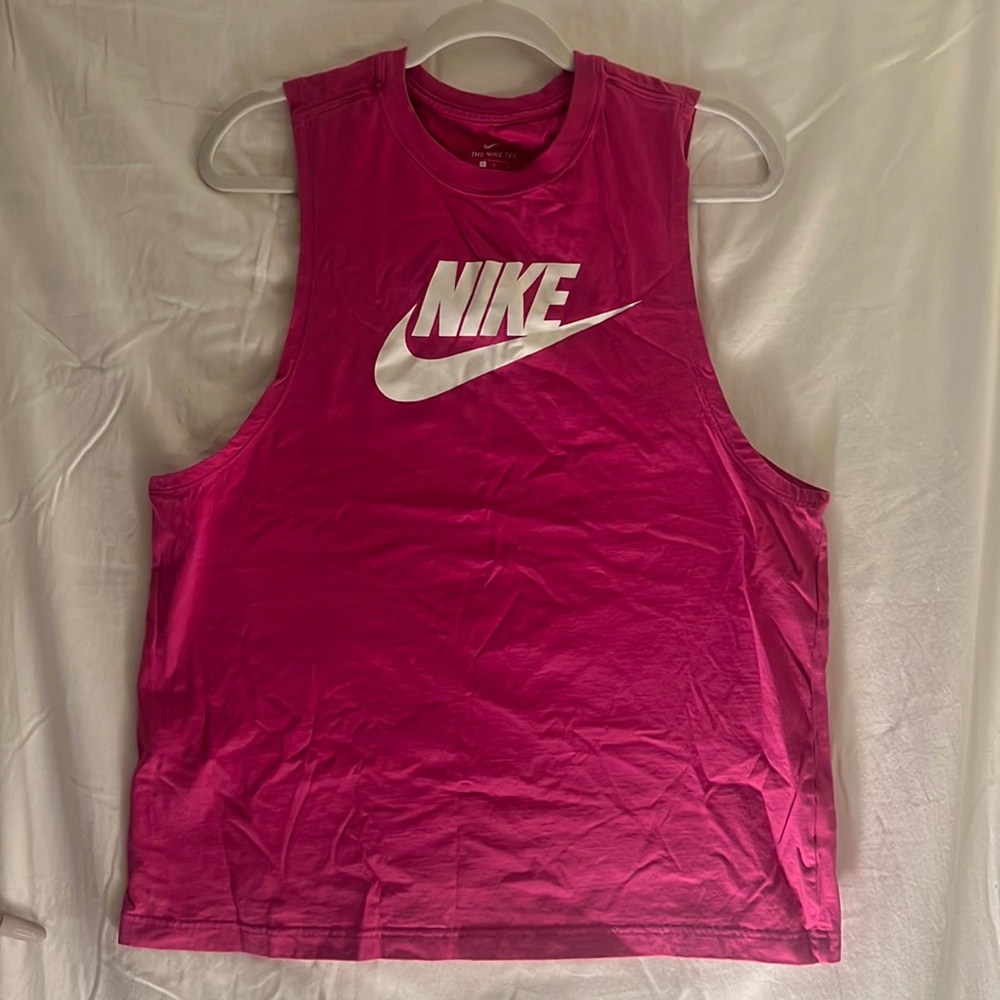 The Nike Tee, bright pink with white logo